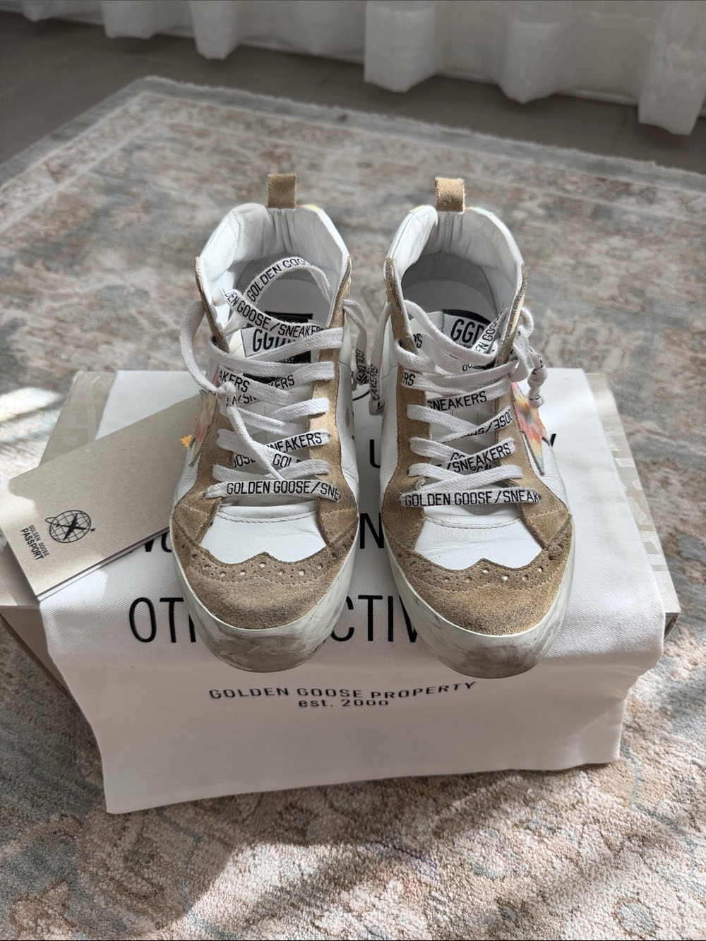 Golden Goose Mid Star Sneakers in White & Gold